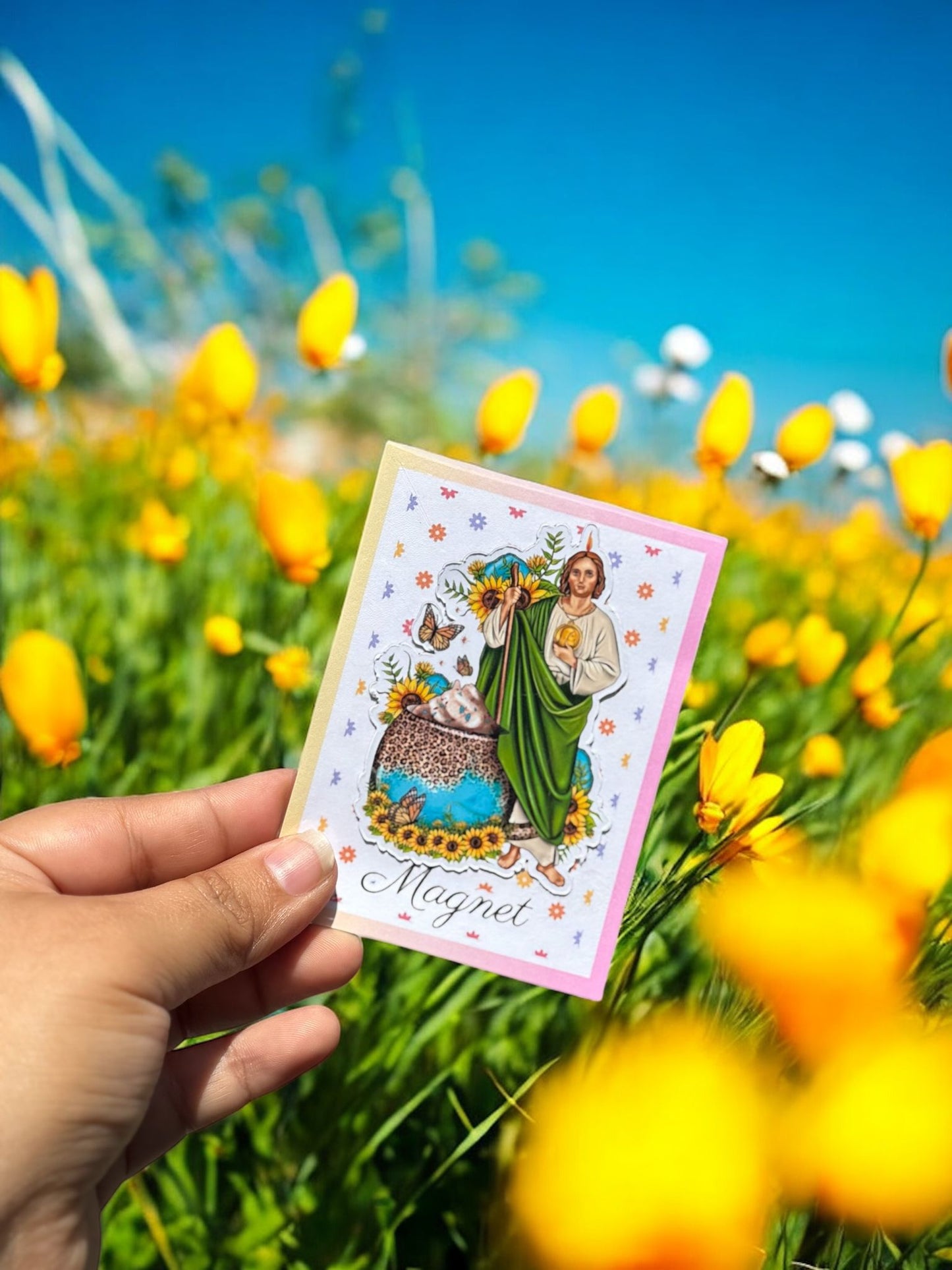 San Judas Tadeo Sunflower Magnet, Cute Fridge Decor, Gifts for Mom, Catholic Gifts, Christian Gifts, Spanish Gift, San Judas Tadeo recuerdo