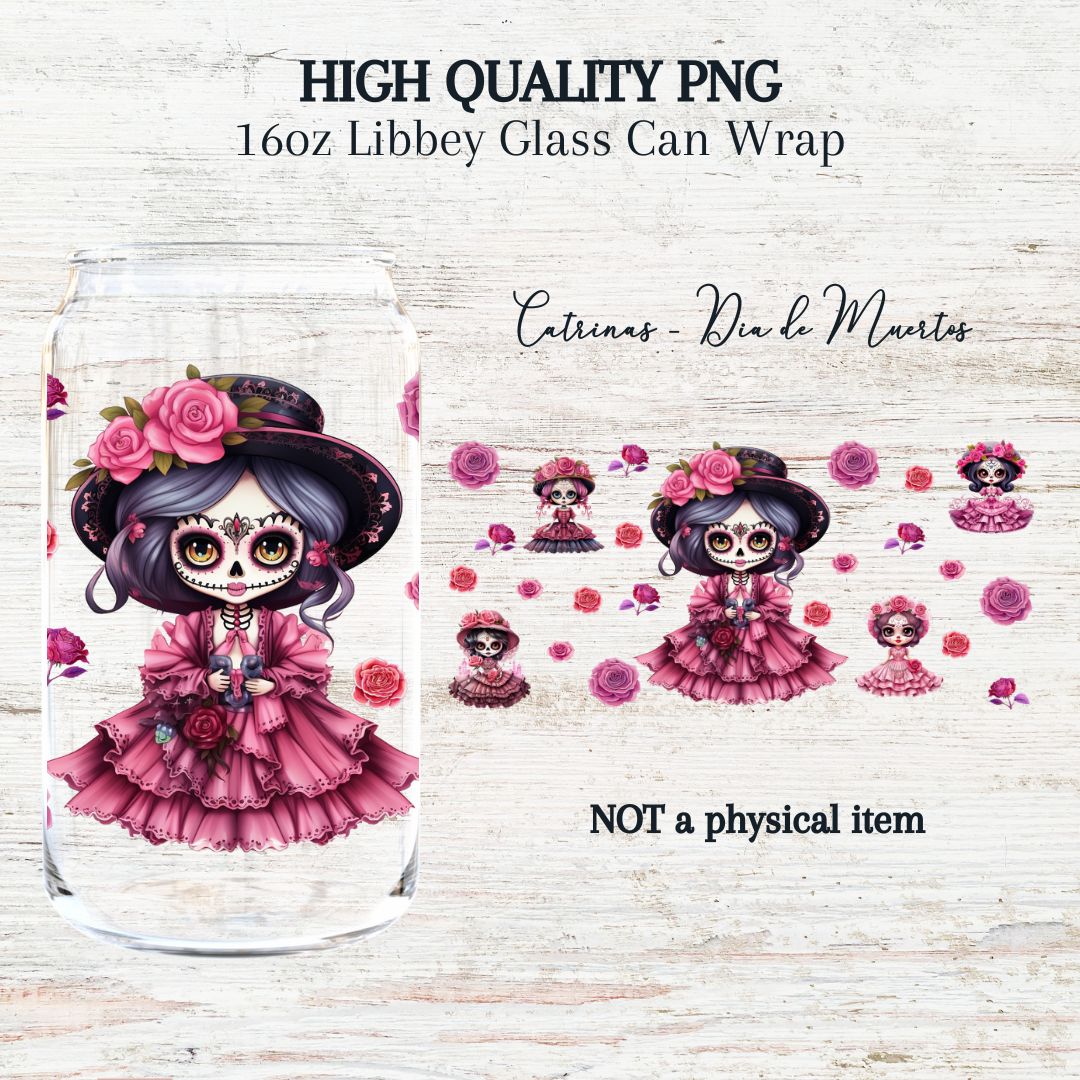 Catrina - Dia de Muertos 16oz Libby Glass Wrap PNG