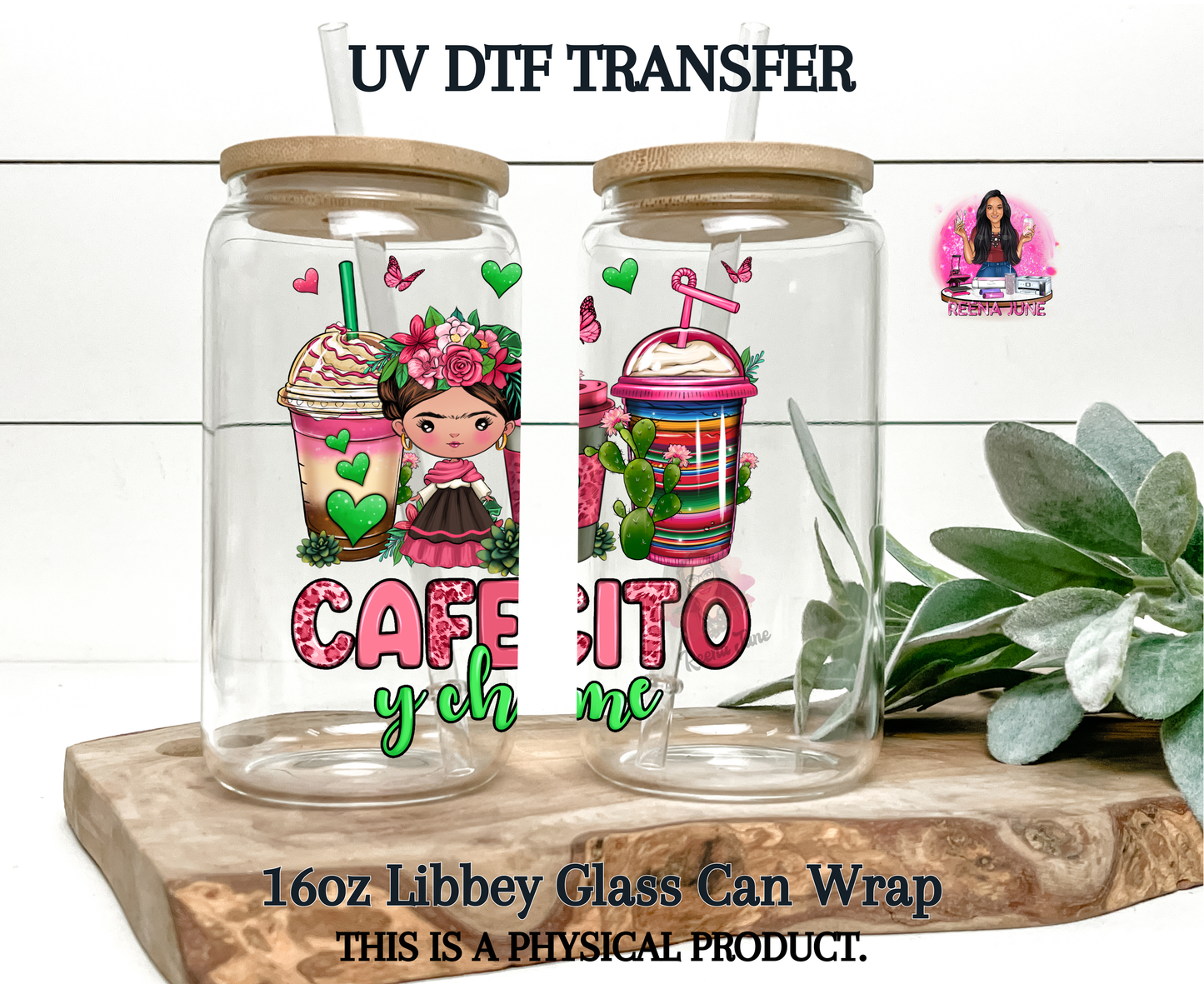 Cafecito y Chisme Frida Kahlos UV DTF Transfer - Waterproof Decal for Glass - Cafecito y Chisme Waterproof Sticker