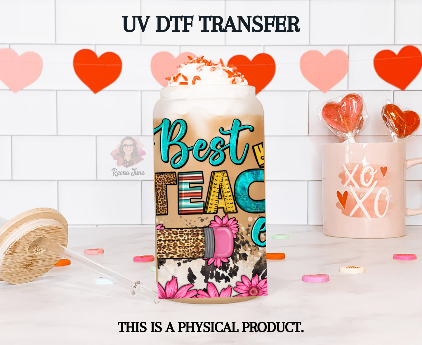 Best Teacher Ever UV DTF Transfer, Teacher UV DTF cup wrap, best teacher gift, ready to apply uv dtf wrap, 16oz cup wrap, beer can wrap
