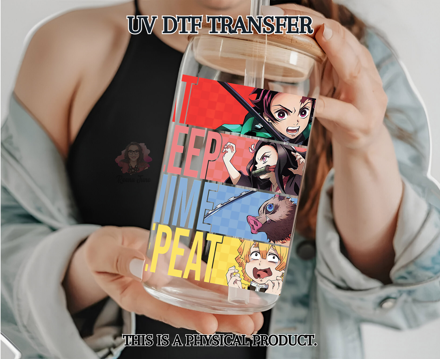 Eat Sleep Anime Repeat UV DTF Transfer - Demon Slayer Sticker - Anime Lover Car Decal