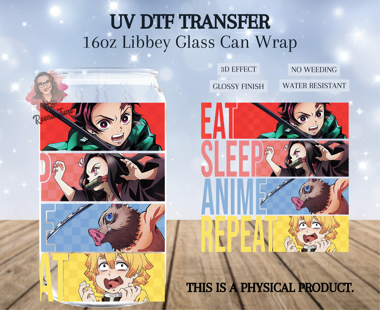 Eat Sleep Anime Repeat UV DTF Transfer - Demon Slayer Sticker - Anime Lover Car Decal