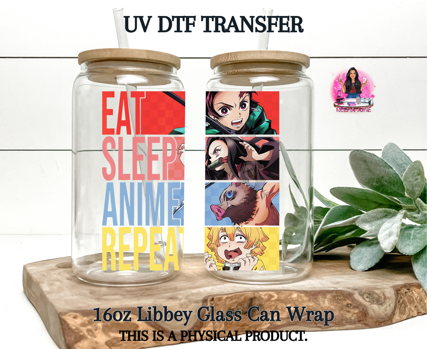 Eat Sleep Anime Repeat UV DTF Transfer - Demon Slayer Sticker - Anime Lover Car Decal
