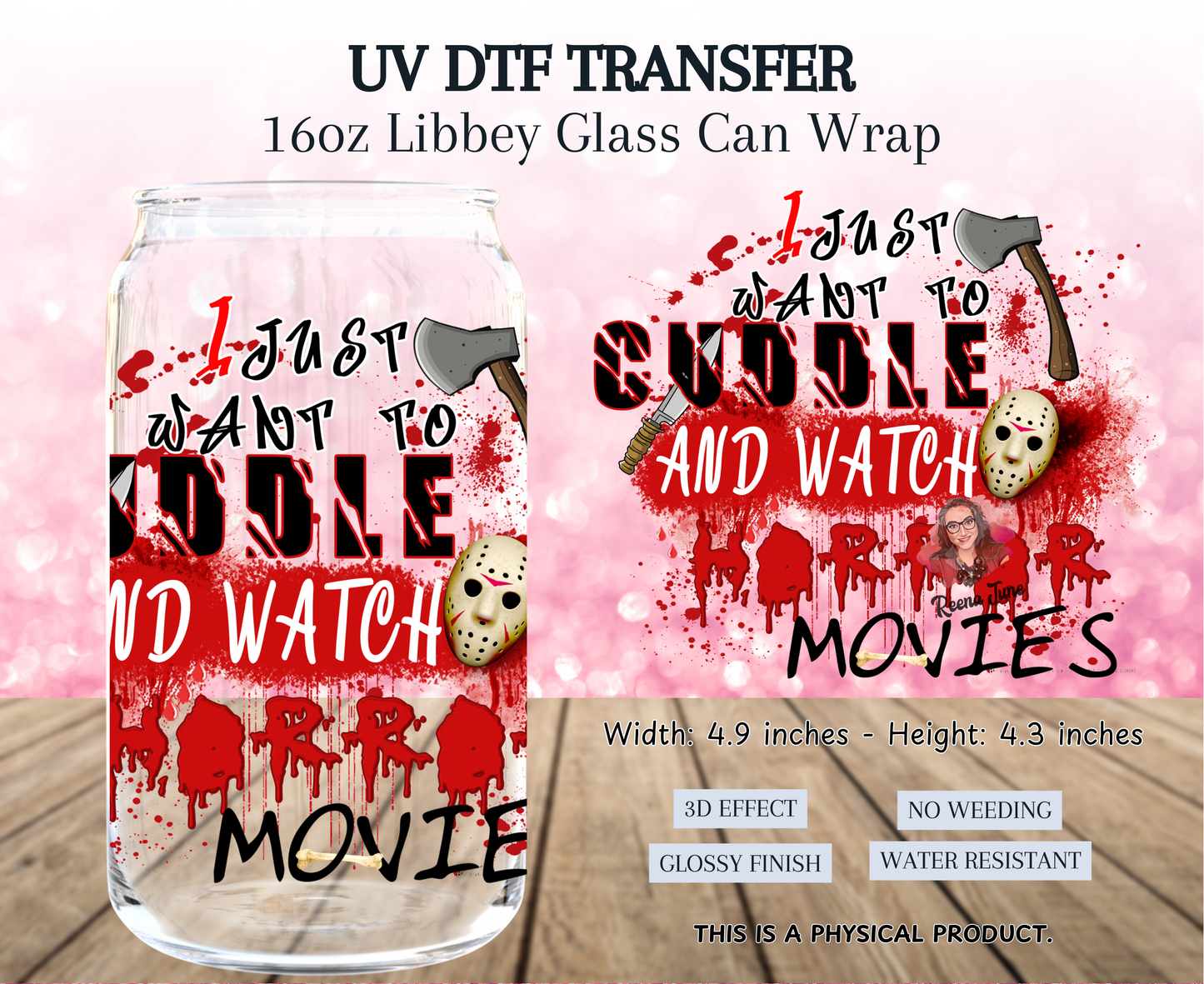 I Just Want to Cuddle and Watch Horror Movies UV DTF Transfer - True Crime Sticker - True Crime Junkie UV DTF Transfer