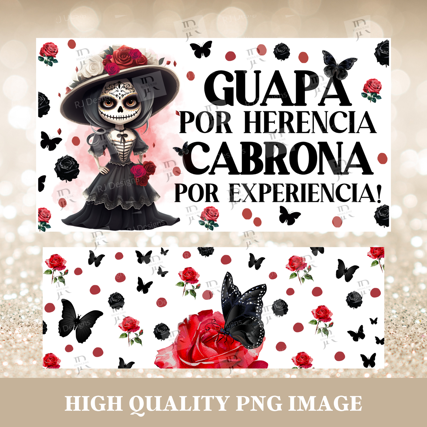 40oz Floral Catrina design, Mexican Catrina 40oz Quencher Tumbler Design, Sublimation Catrina Digital PNG Wrap, 40oz Digital Download Design