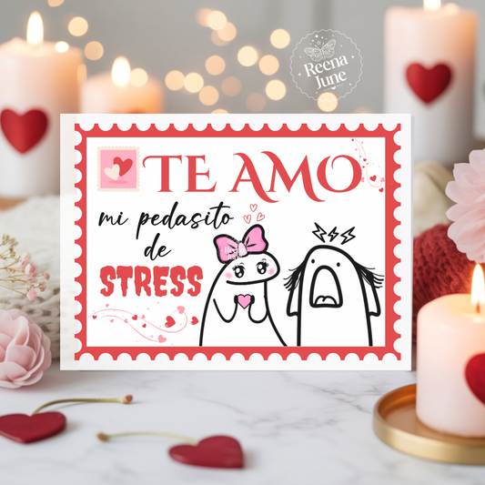 Te Amo Mi Pedasito de Estress Spanish Greeting Card, Tarjeta de Felicitación en Español, Spanish Anniversary Card, Funny Spanish Greeting Card