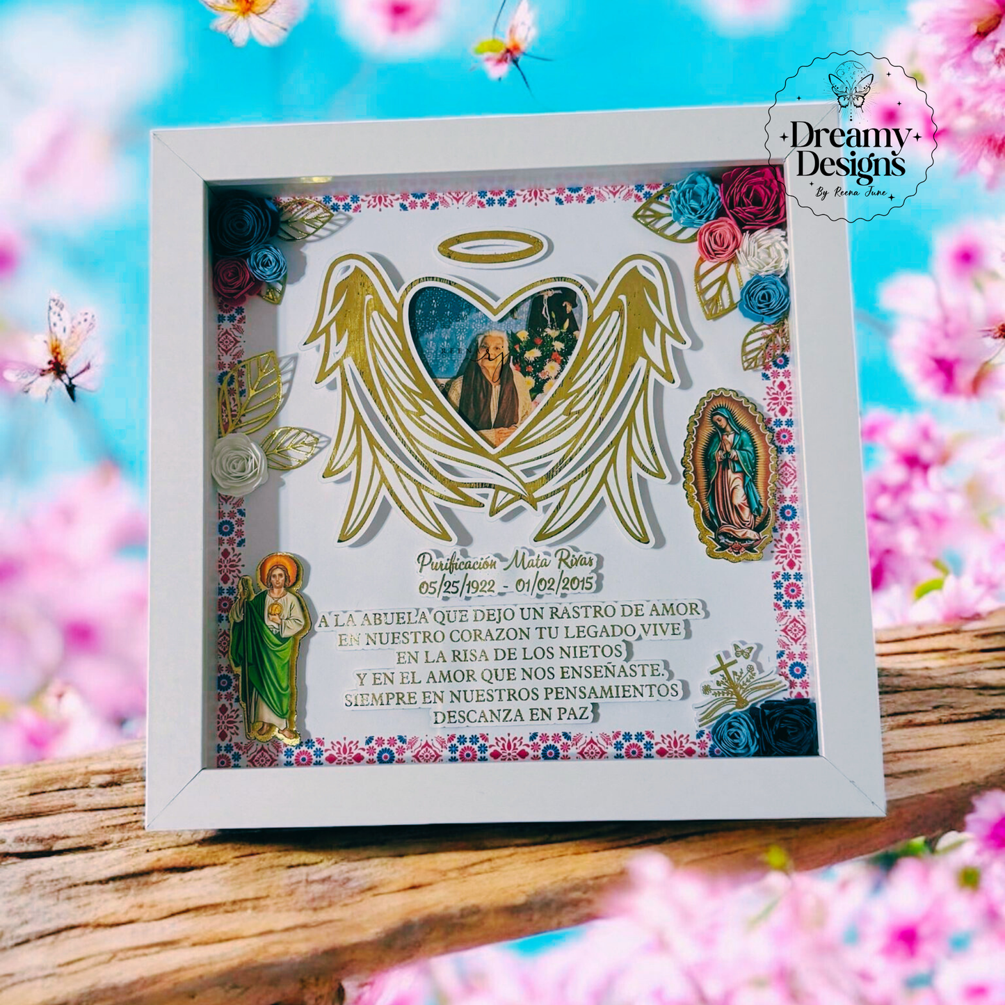 CUSTOM Memorial Flower Shadow Box – Memorial Shadow Box Paper Flowers - Personalized Memorial Gift for Loss of Mom or Dad – Sympathy Keepsake Funeral Remembrance