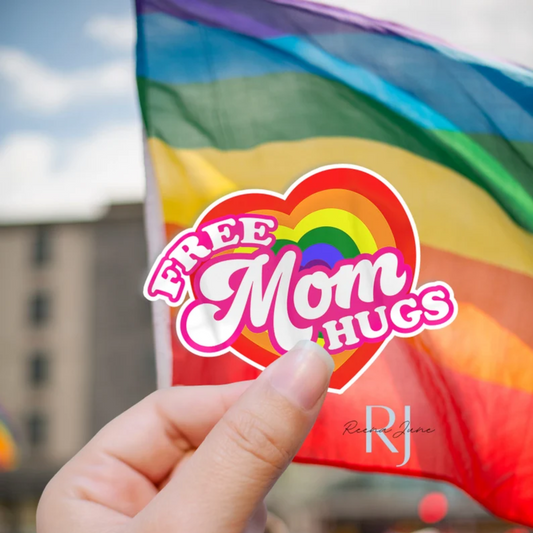 Free Mom Hugs Pride Sticker, LGBTQIA+ Waterproof Sticker, Pride Month Sticker, LGBT Gay Pride Flag Heart, LGBTQ Queer, Pride Mom, Gifts Ideas for