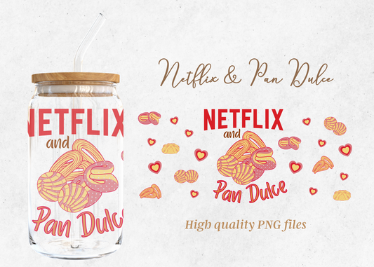 Netflix & Pan Dulce 16oz Libby Glass Wrap PNG