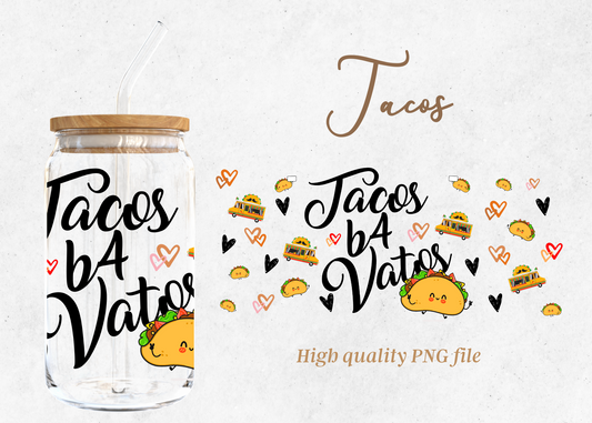 Tacos B4 Vatos 16oz Libby Glass Wrap PNG