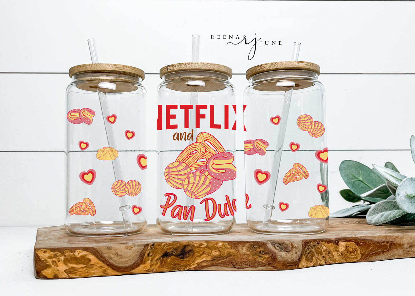 Netflix & Pan Dulce 16oz Libby Glass Wrap PNG