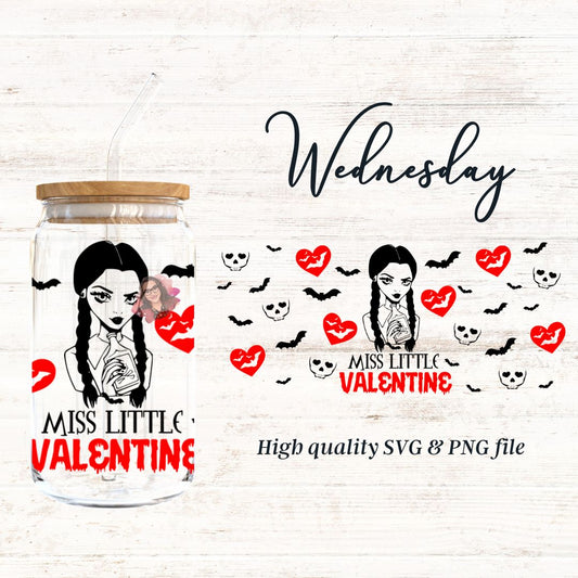 Little Mrs Valentine Wednesday 16oz Libby Glass Wrap PNG