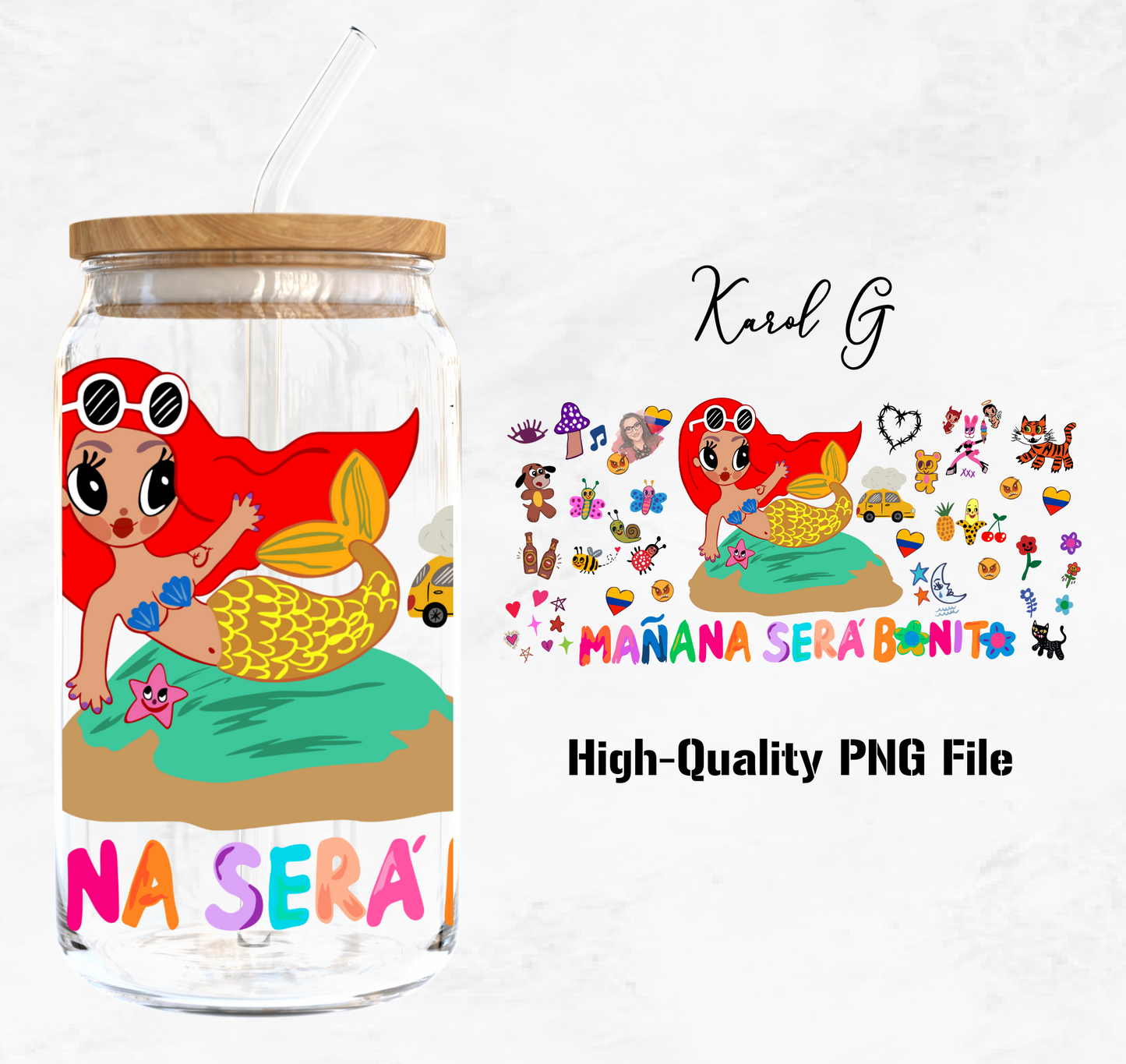 Karol G- Manana Sera Bonito 16 Libbey Glass Wrap PNG