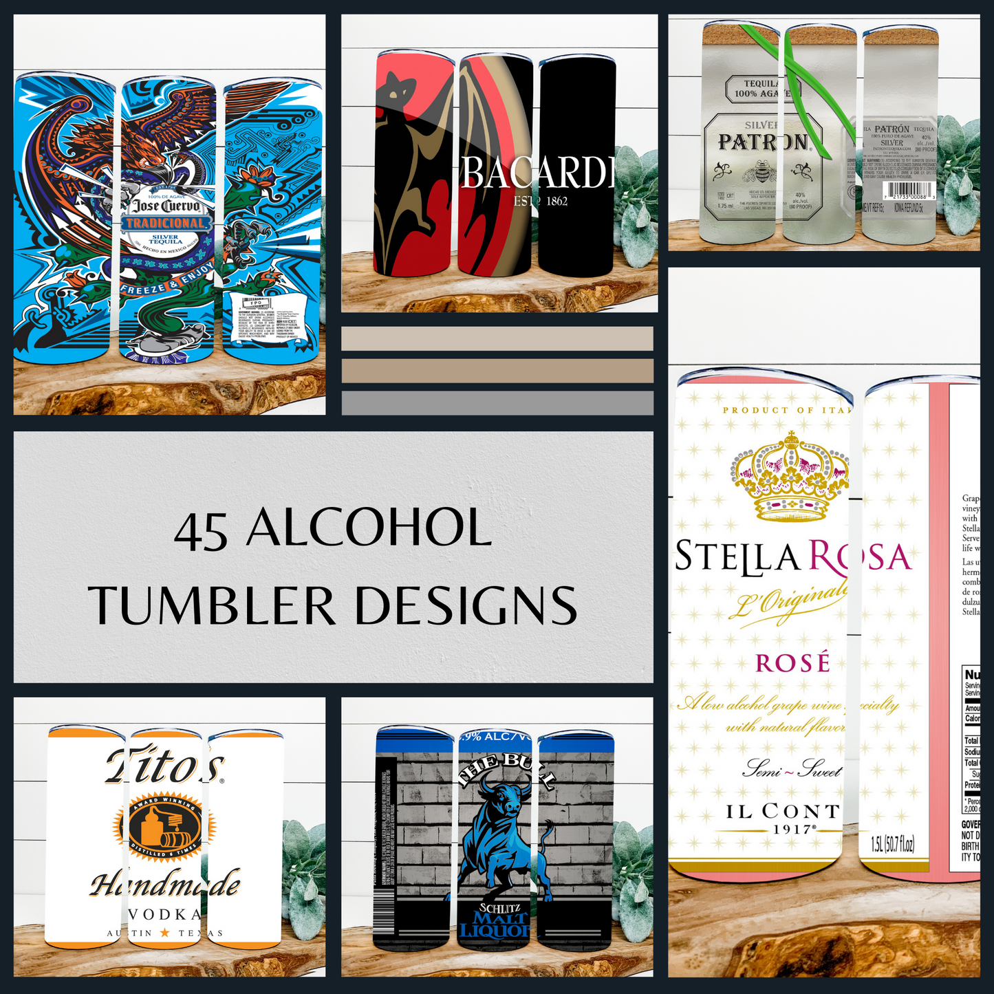 Alcohol Skinny Tumbler Wrap PNG Bundle