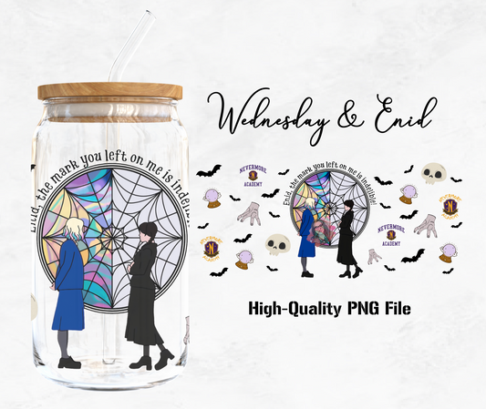 Enid & Wednesday 16oz Libby Glass Wrap PNG