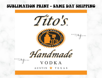 Tito's Vodka 20oz Skinny Tumbler Sublimation Print