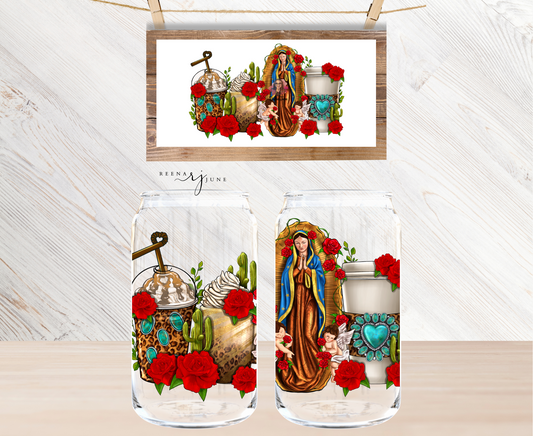 Our Lady of Guadalupe Coffee 16oz Libbey Glass Sublimation Print