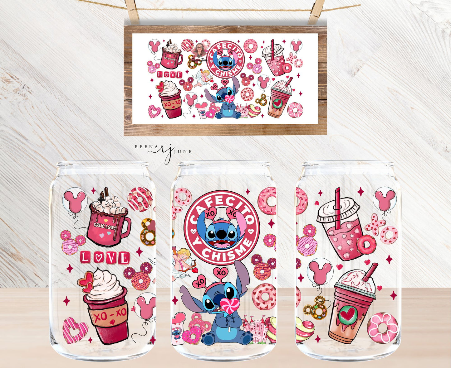 Disney Stitch Cafecito & Chisme16oz Libbey Glass Sublimation Print