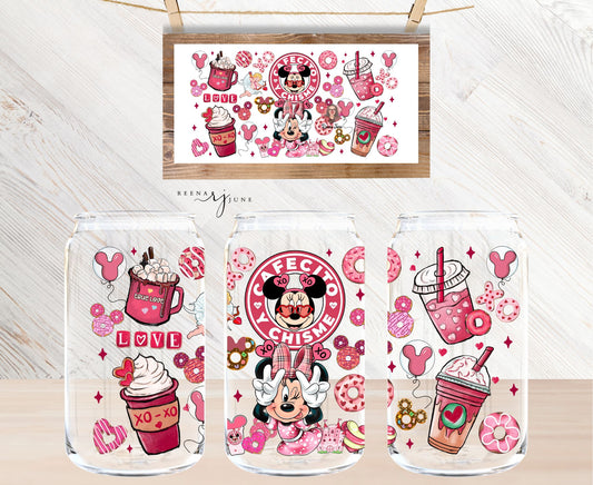Disney Minnie Cafecito & Chisme16oz Libbey Glass Sublimation Print