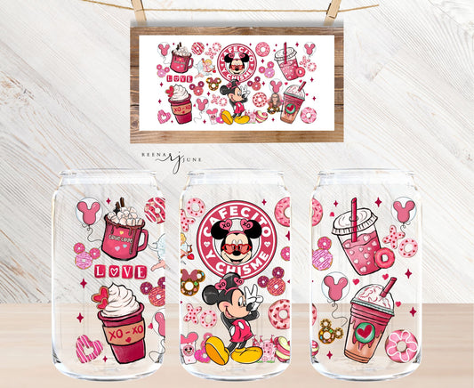 Disney Mickey Cafecito & Chisme16oz Libbey Glass Sublimation Print