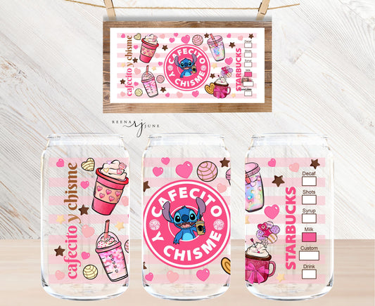 Disney Stitch Cafecito & Chisme16oz Libbey Glass Sublimation Print