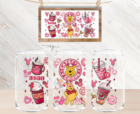 Disney Winnie Pooh Cafecito & Chisme16oz Libbey Glass Sublimation Print