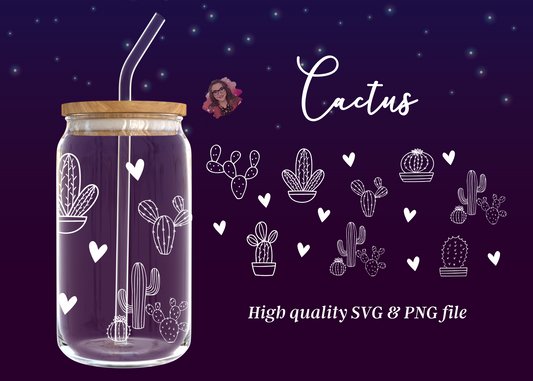 Cactus 16oz Libby Glass Wrap Svg