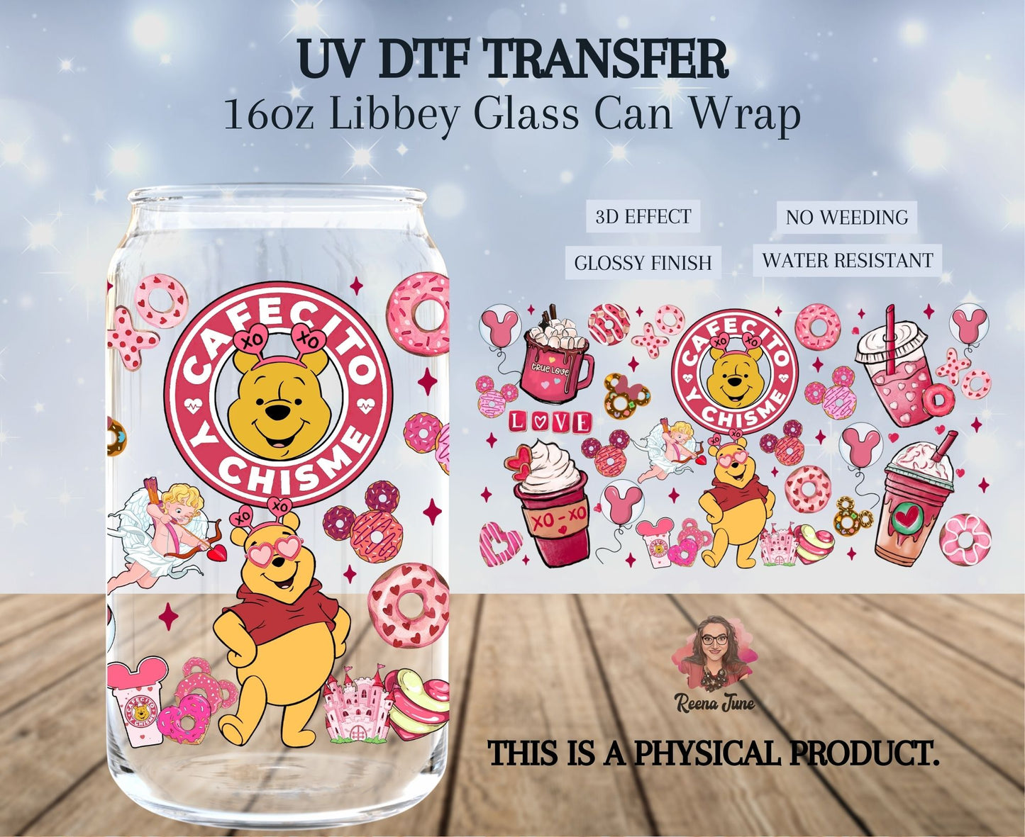 Winnie Pooh Cafecito y Chisme UV DTF Transfer