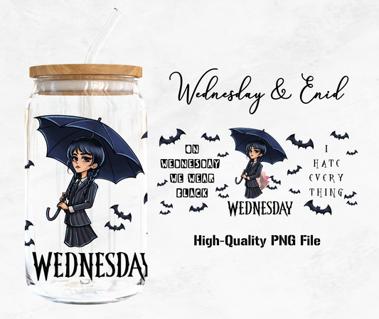 Wednesday Addams 16oz Libby Glass Wrap PNG