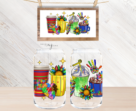 Autism Awareness Coffee 16oz Libbey Glass Sublimation Print