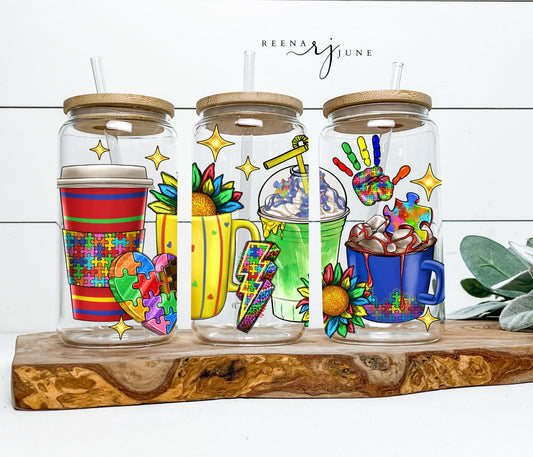 Autism Awareness 16oz Libbey Glass