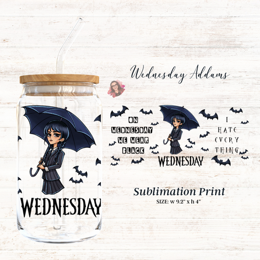 Wednesday Addams 16oz Libbey Glass Sublimation Print Sale