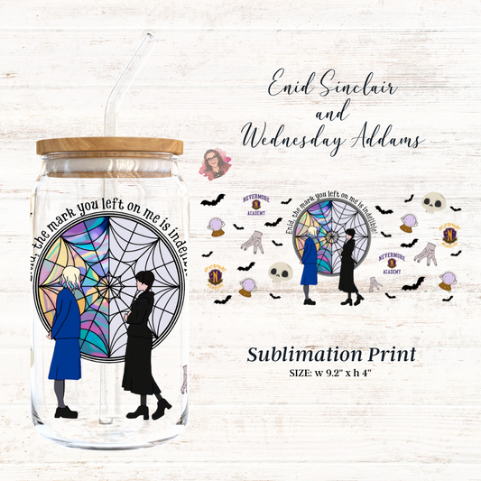 Enid Sinclair & Wednesday Addams 16oz Libbey Glass Sublimation Print