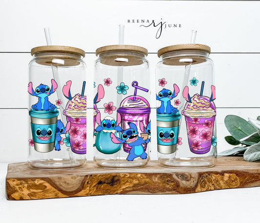 Disney Stitch Coffee 16oz Libbey Glass Can