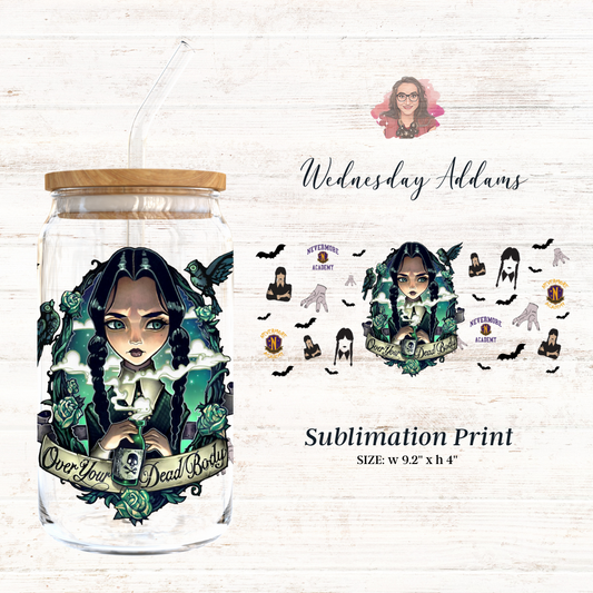 Wednesday Addams 16oz Libbey Glass Sublimation Print Sale