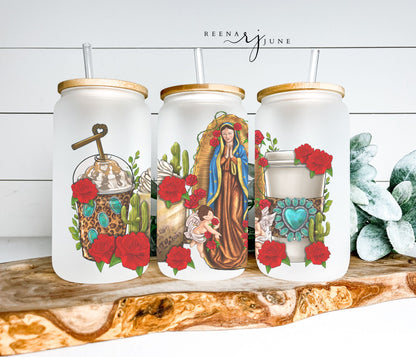 Our Lady of Guadalupe - Virgencita de Guadalupe 16oz Frosted Libbey Glass