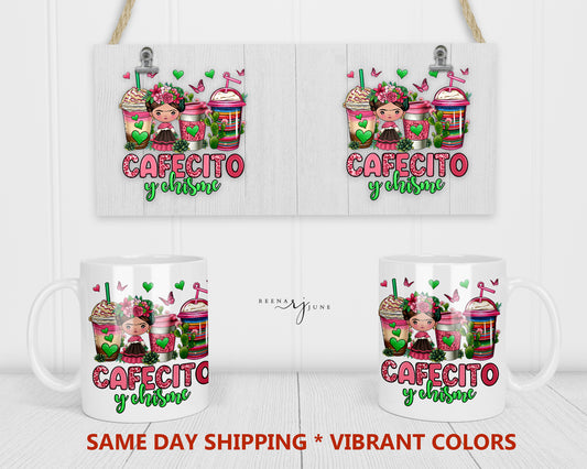 Frida Kahlo Cafecito Y Chisme Sublimation Mug Wrap