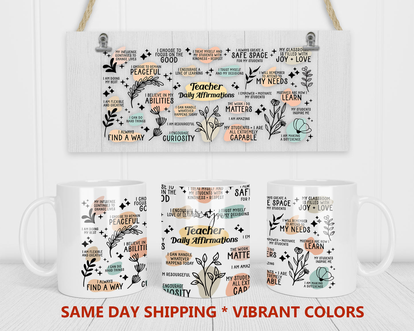 Teacher Daily Affirmations Sublimation Mug Wrap