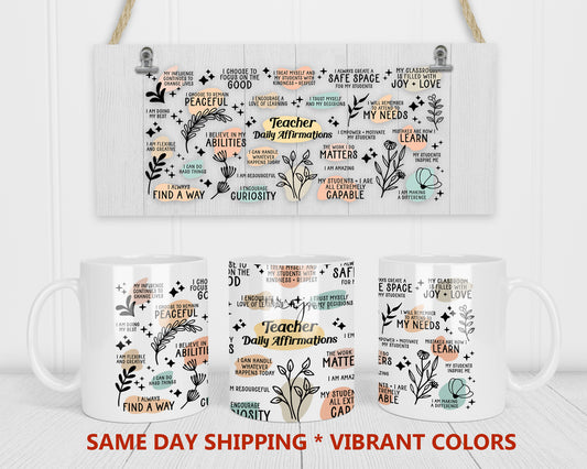 Teacher Daily Affirmations Sublimation Mug Wrap