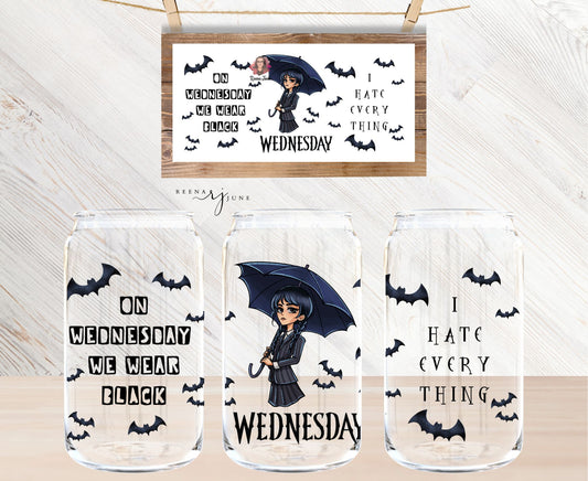 Wednesday Addams Coffee 16oz Libbey Glass Sublimation Print