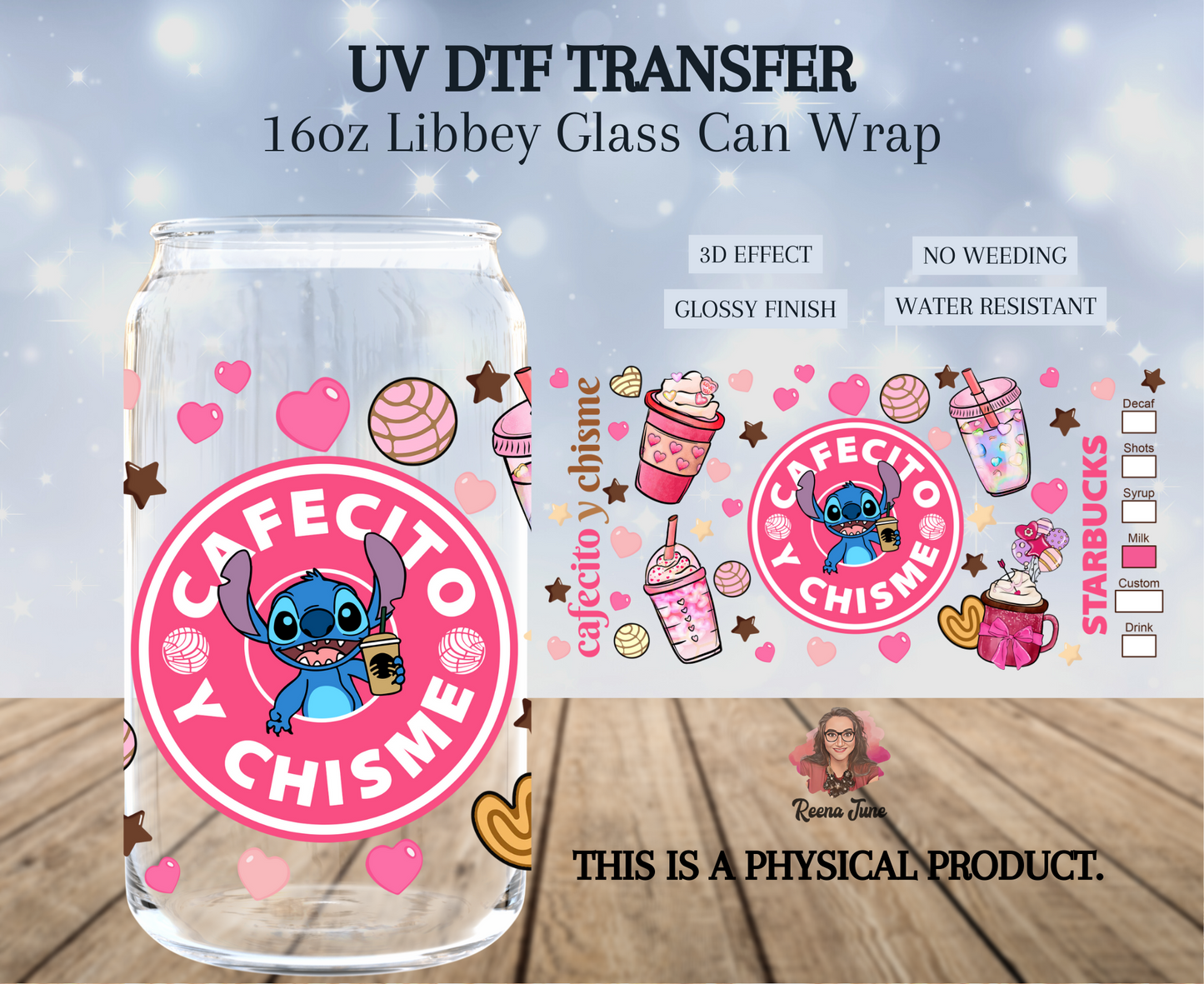 Cafecito & Chisme - Stitch Coffee UV DTF Transfer