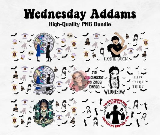 Wednesday Addams PNG Bundle - 16oz Libby Glass Wrap