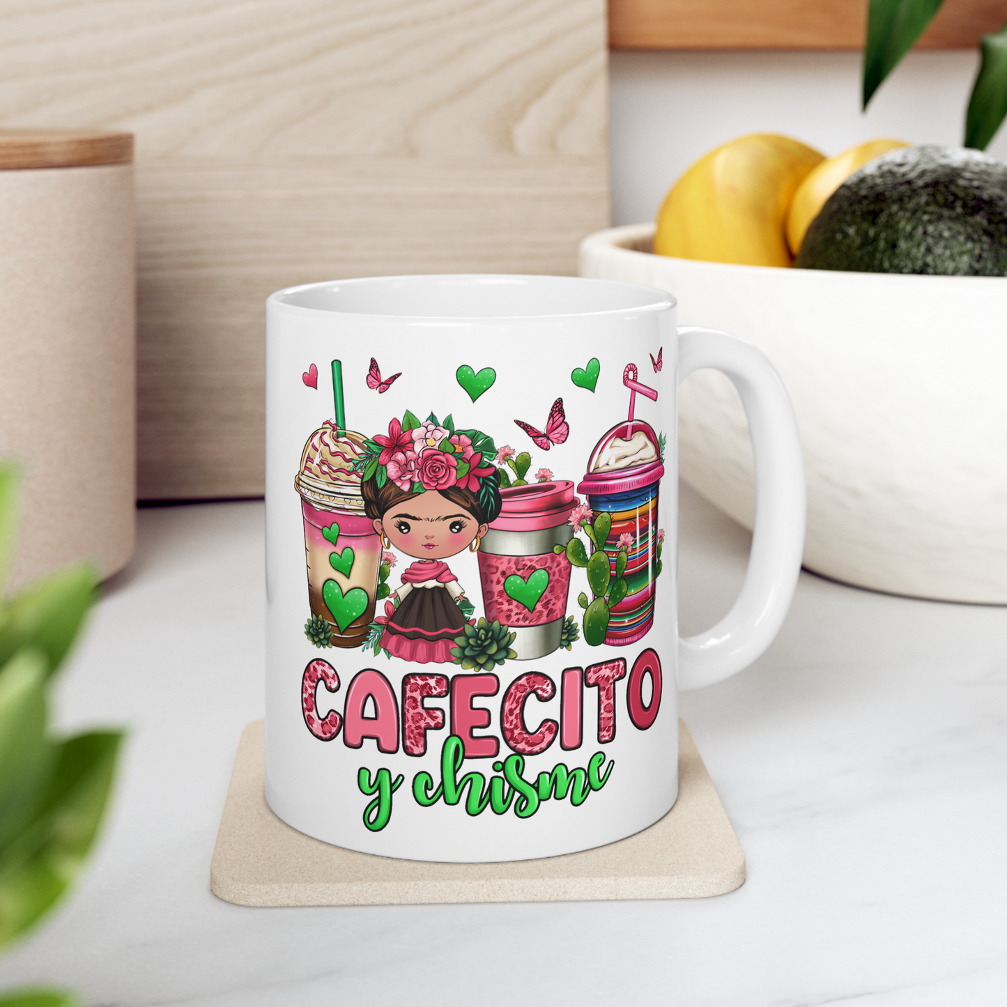 Frida Kahlo Cafecito Y Chisme Sublimation Mug Wrap
